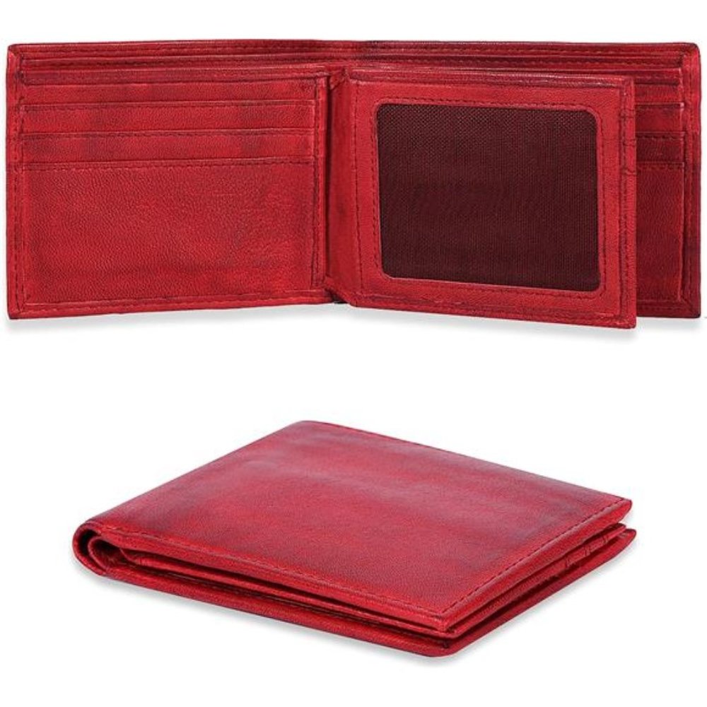 Real Leather Bifold Wallet Red